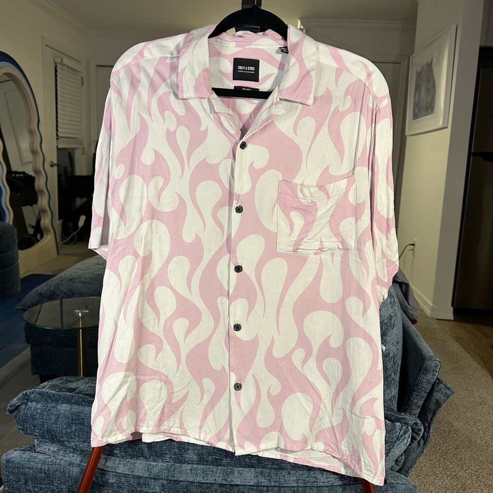 Only & Sons Oversized Revere Shirt in Flame Print in Lilac Winsome Orchid